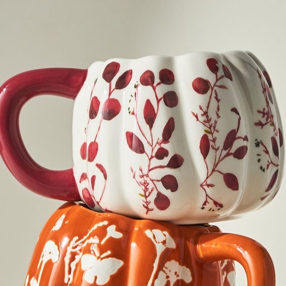 Anthropologie Floral Pumpkin- Shaped mug NWT in Wine - Picture 4 of 10
